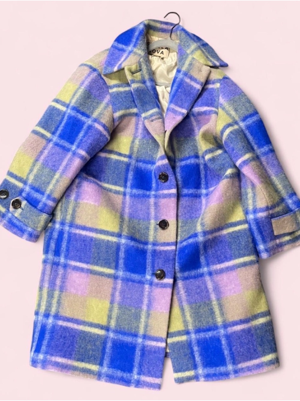 Stella Nova Copenhagen Blue Pastel Wool Plaid Coat